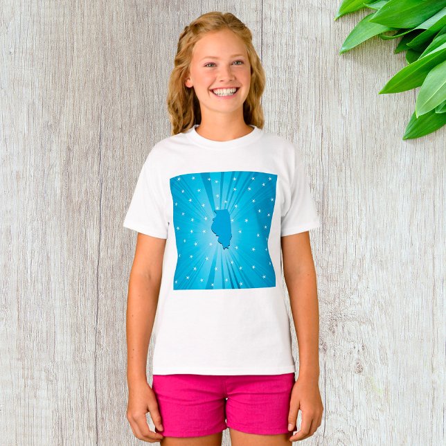 Illinois State Silhouette Blue Starburst T Shirt (Skapare uppladdad)