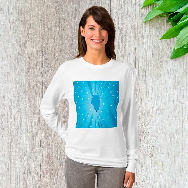 Illinois State Silhuett Blå Stjärnexplosion T Shirt (Skapare uppladdad)