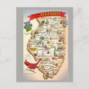 Illinois-staten Karta Vykort