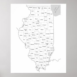 Illinois-statens kontur karta med län poster