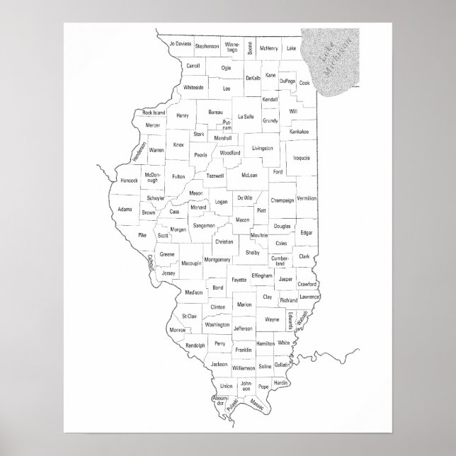 Illinois-statens kontur karta med län poster (Framsidan)