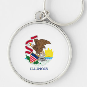 Illinois Statlig flagga Design Rund Silverfärgad Nyckelring
