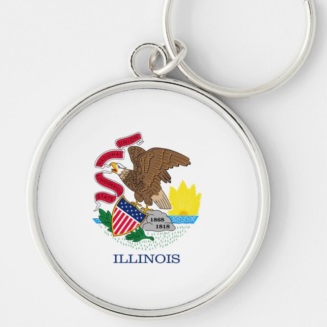 Illinois Statlig flagga Design Rund Silverfärgad Nyckelring (Framsidan)
