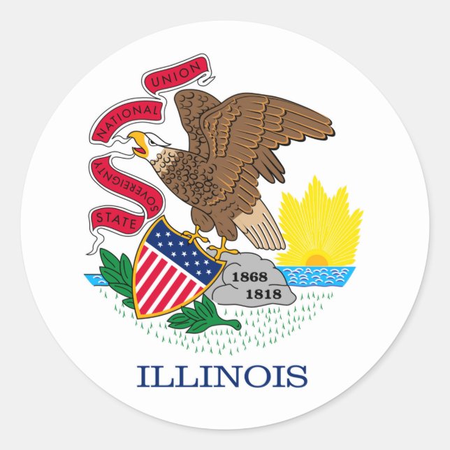 Illinois Statlig flagga Design Runt Klistermärke (Framsida)