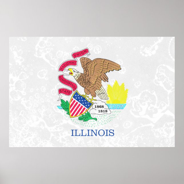 Illinois Statlig flagga Grunge Poster (Framsidan)