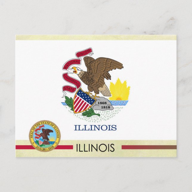 Illinois Statlig flagga och Seal Vykort (Framsida)