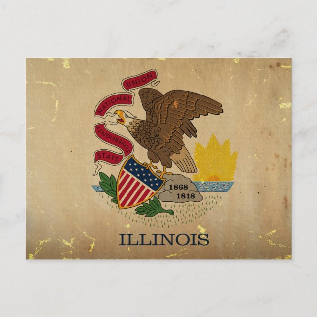 Illinois Statlig flagga VINTAGE.png Vykort (Framsida)