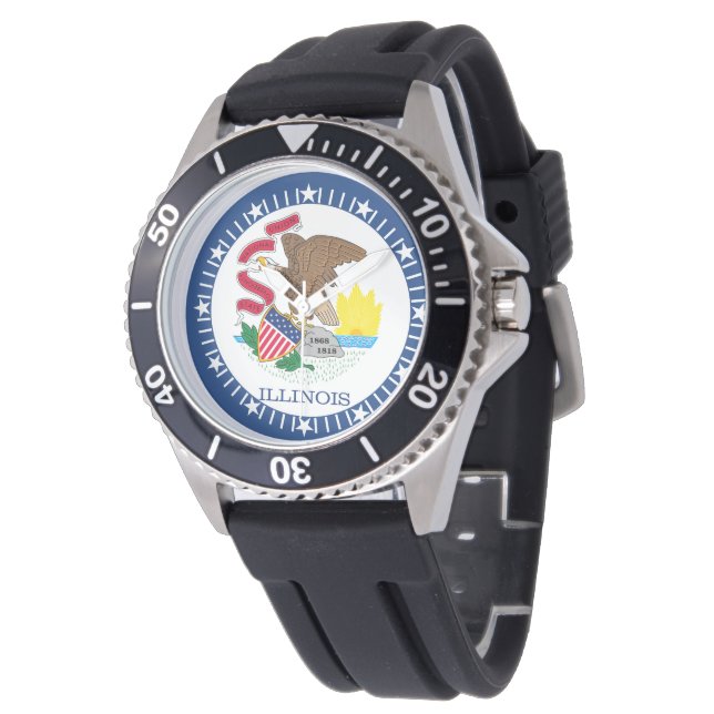 Illinois Statlig flagga Watch Design Armbandsur (Vinklad)