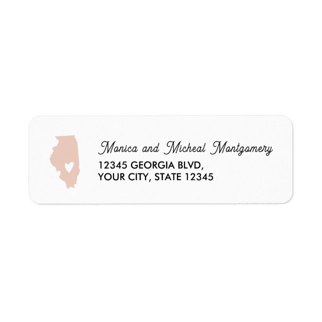 ILLINOIS Statskarta med hjärta - ALLA FÄRGER! Returadress Etikett (Framsidan)