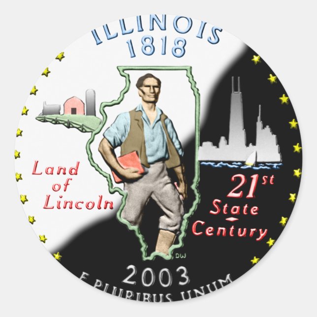 Illinois Sticker Runt Klistermärke (Framsida)