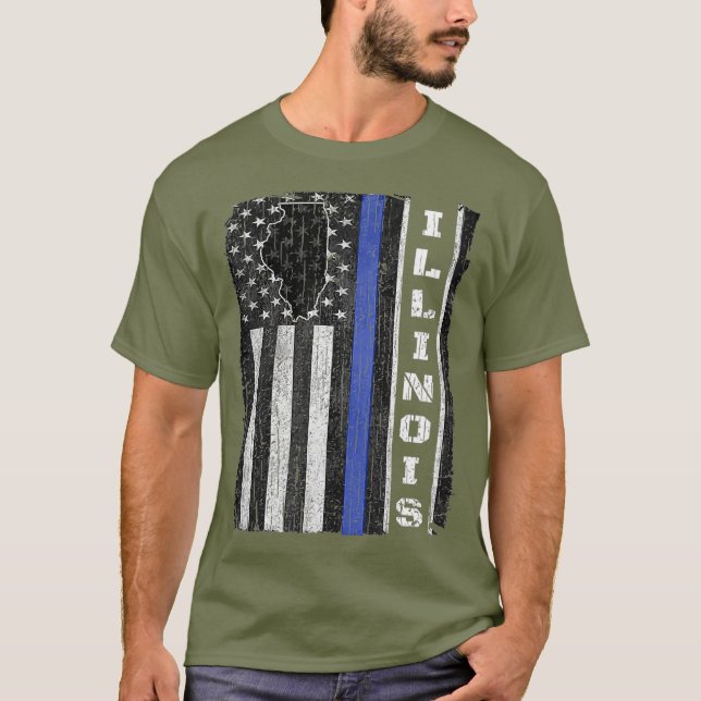 Illinois Thin Blue Line Polisvecka USA flagga T Shirt (Framsida)