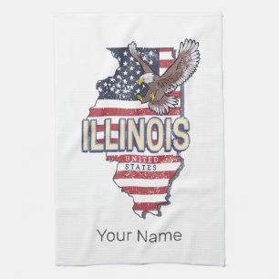 Illinois United Stater Eagle Retro Karta Vintage U Kökshandduk