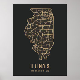 Illinois US State road karta - nationalstaten kart Poster