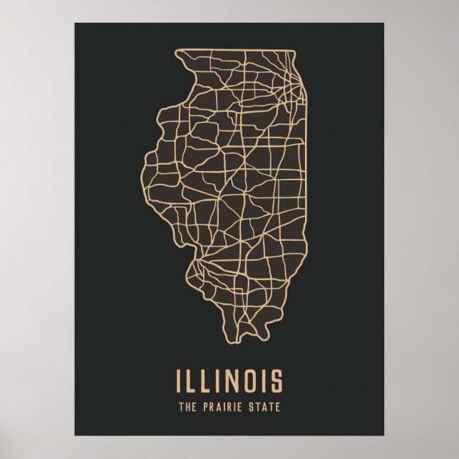Illinois US State road karta - nationalstaten kart Poster (Framsidan)