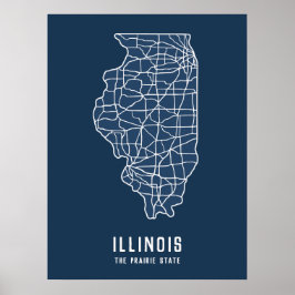 Illinois US State road karta - nationalstaten kart Poster