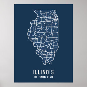 Illinois US State road karta - nationalstaten kart Poster