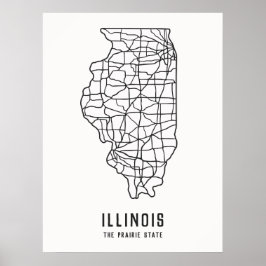 Illinois US State road karta - nationalstaten kart Poster