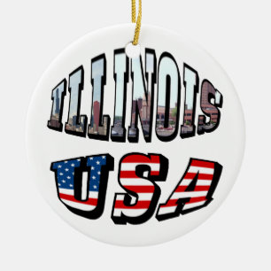 Illinois USA flagga & State Photo Text Julgransprydnad Keramik