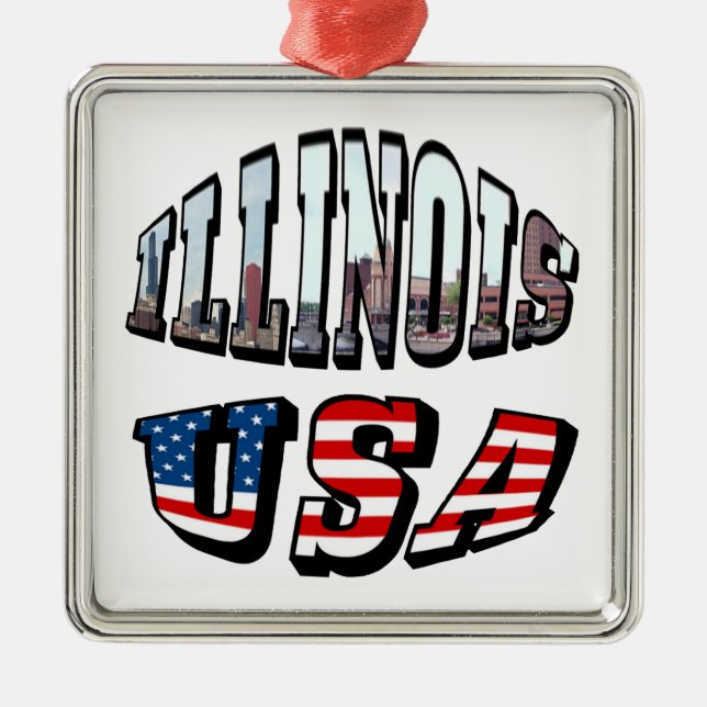 Illinois USA flagga & State Photo Text Julgransprydnad Metall (Framsidan)