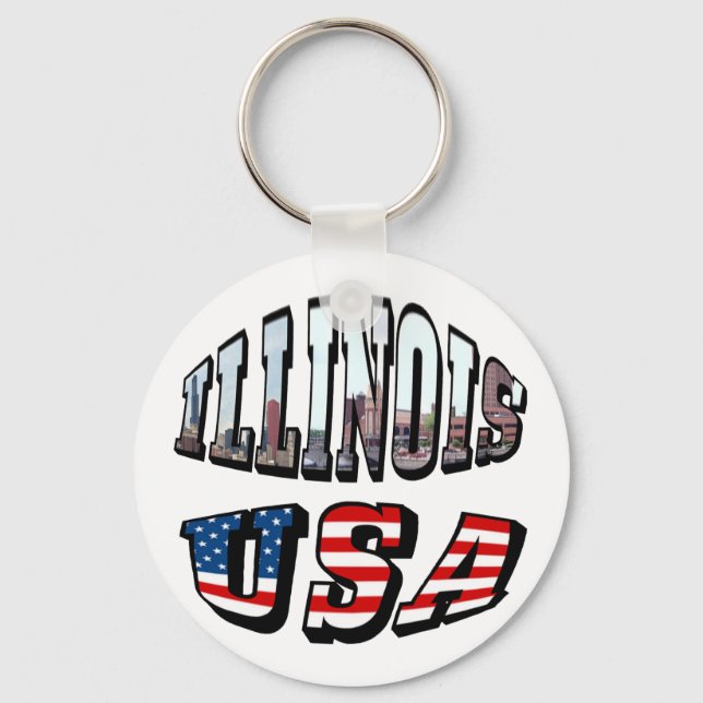 Illinois USA flagga & State Photo Text Nyckelring (Framsida)