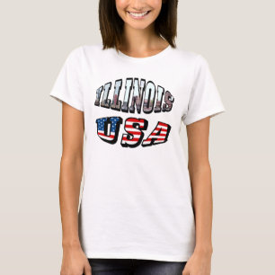 Illinois USA flagga & State Photo Text Tee Shirt