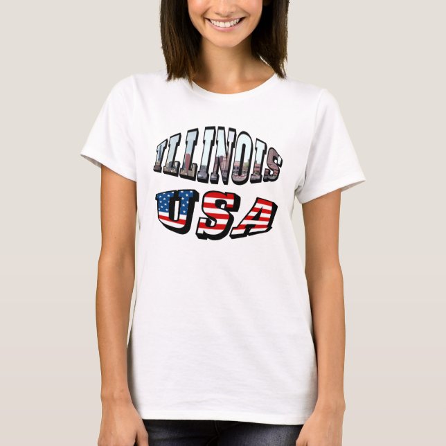 Illinois USA flagga & State Photo Text Tee Shirt (Framsida)