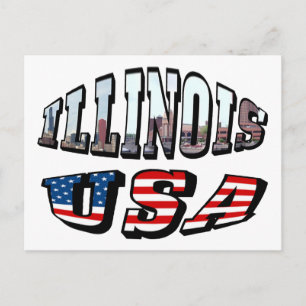 Illinois USA flagga & State Photo Text Vykort