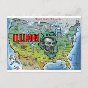 Illinois USA Karta Vykort