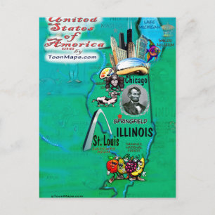 Illinois USA-kort Vykort
