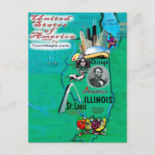 Illinois USA-kort Vykort