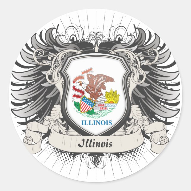 Illinois Vapensköld Runt Klistermärke (Framsida)