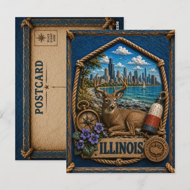 Illinois Vintage Resa Vykort (Fram/baksida)