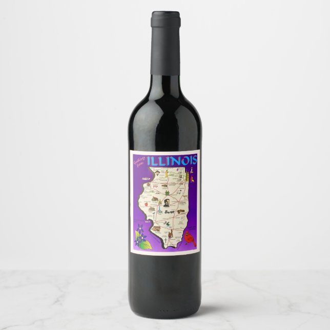Illinois Vintagekarta  Vinflaska Etikett (Framsida)