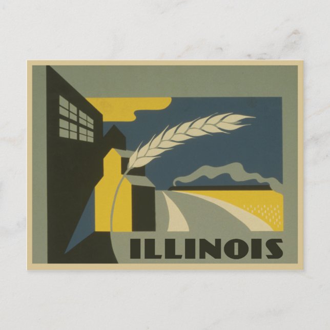 Illinois-vintagens illustration vykort (Framsida)