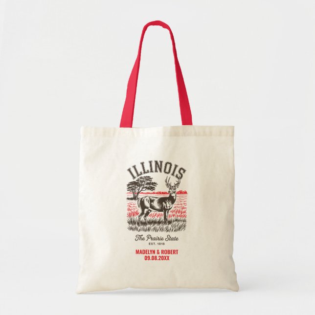 Illinois Wedding Welcome Bag, Destination Wedding Tygkasse (Framsidan)