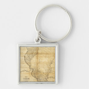 IllinoisPanoramic MapIllinois Fyrkantig Silverfärgad Nyckelring