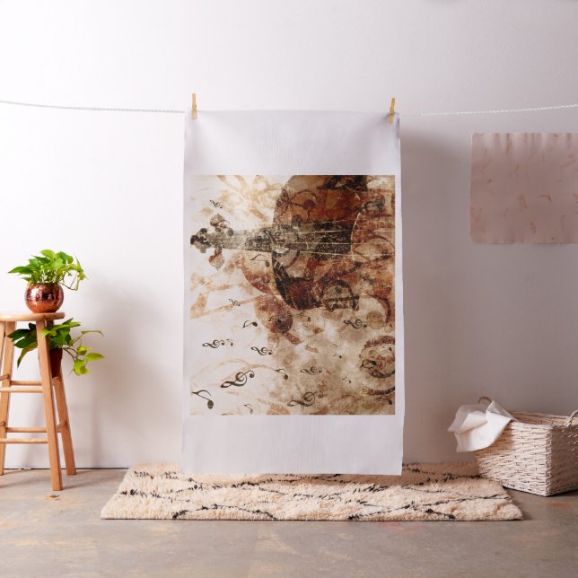 Illolin med musik noter vintage musikillustration tyg (In Situ)