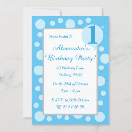 Illsima Light Blue Spots & Dots Boys 1:a födelseda Inbjudningar