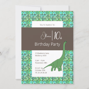 Illsima Long Nacke Dinosaur Brown 10:e födelsedage Inbjudningar