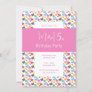 Illsima Rainbow Kärlek Hearts Girls 5th Birthday Inbjudningar