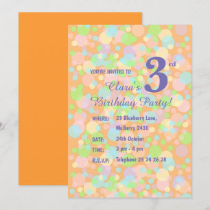 Illsima Rainbow Pastel Dots Girls Orange Birthday Inbjudningar