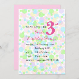 Illsima Rainbow Pastel Dots Girls Rosa Birthday Inbjudningar