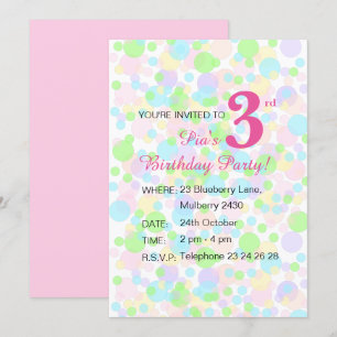 Illsima Rainbow Pastel Dots Girls Rosa Birthday Inbjudningar