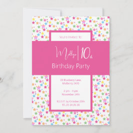 Illsima Rainbow Stars Girls 10:e födelsedagen Inbjudningar