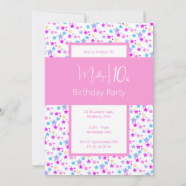 Illsima Rainbow Stars Rosa Girls 10:e födelsedagen Inbjudningar