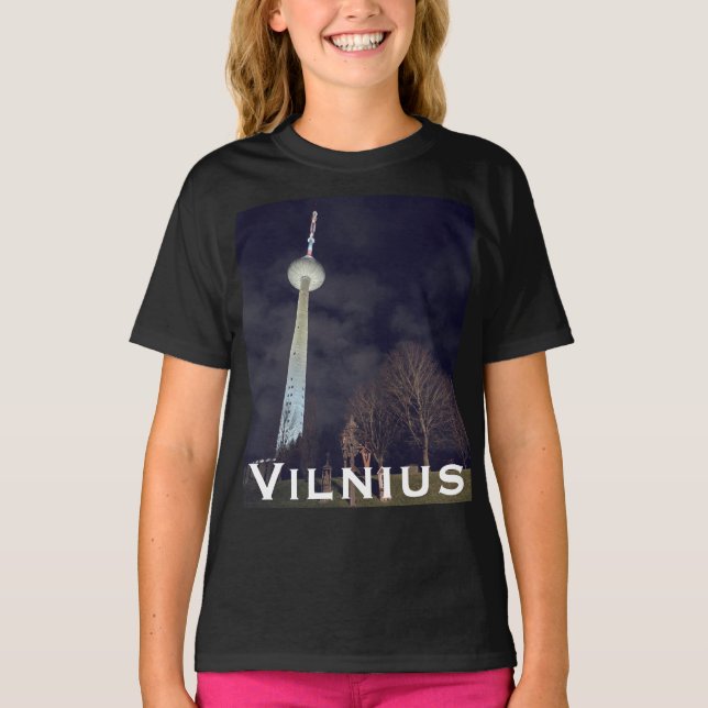 Illuminate the Night: Vilnius TV Tower, Lithuania T Shirt (Framsida)