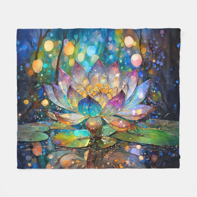Illuminated Blooming Lotus Flower Fleecefilt (Framsidan (Horisontell))