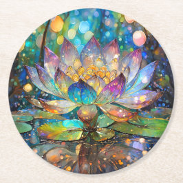 Illuminated Blooming Lotus Flower Underlägg Papper Rund