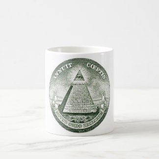 Illuminati för dollarräkningfrimurare pyramid kaffemugg