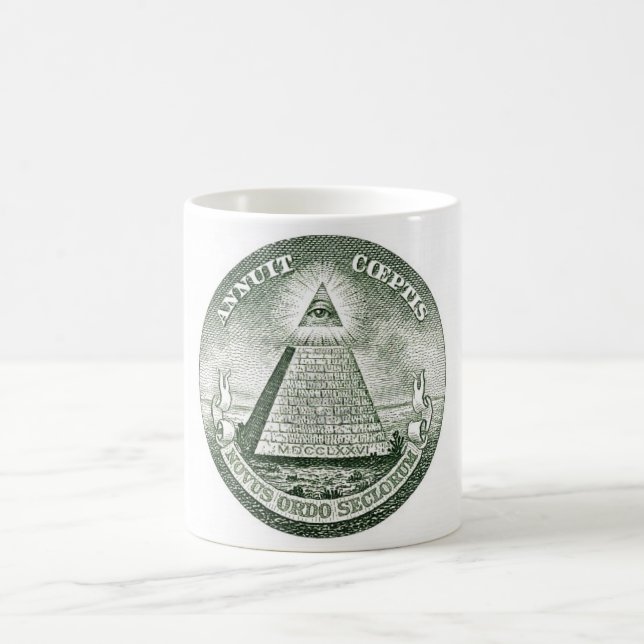 Illuminati för dollarräkningfrimurare pyramid kaffemugg (Center)